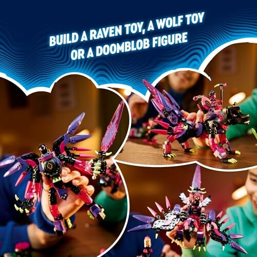 Colorful buildable toy figures with interchangeable parts.