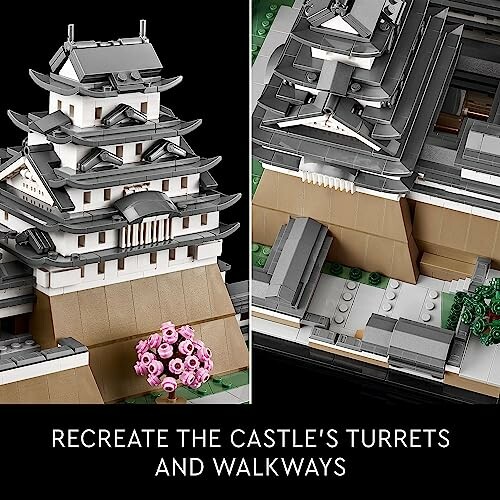 LEGO castle model with turrets and walkways.