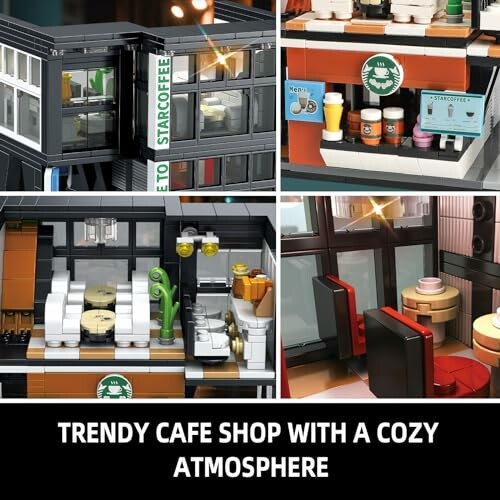 LEGO cafe shop interior with cozy atmosphere